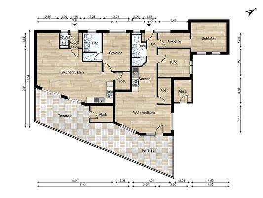 links die beschriebene Wohnung