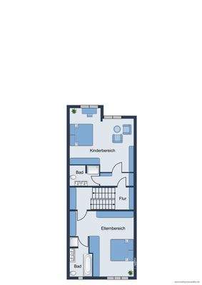 1. Obergeschoss - Grundrissskizze des Hauses - nicht maßstabsgetreu - Möblierung dient lediglich zur Veranschaulichung und ist nicht Bestandteil des Hauses