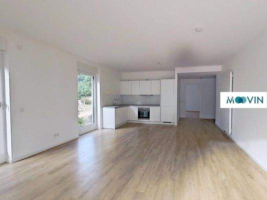 Ansicht III: Wohn- und Esszimmer mit offenem Küchenbereich