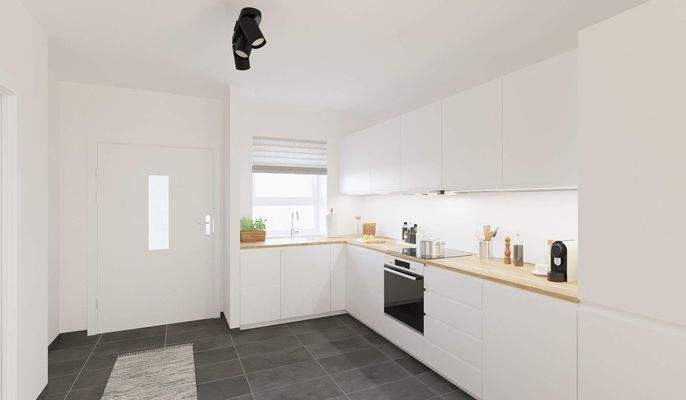 Im Eingangsbereich finden Garderobe und Schuhe ihr