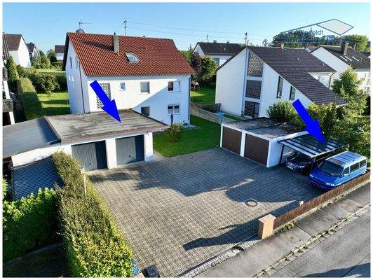 Garage, Carport und Stellplatz direkt vor dem Haus