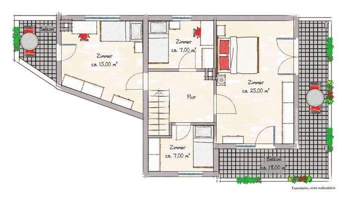 Obergeschoss, u.a. mit zwei Balkone