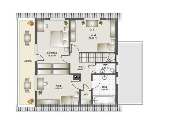 Obergeschoss, Einrichtungsbeispiel!