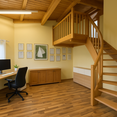 OG-Büro mit Aufgang zur kleinen Empore