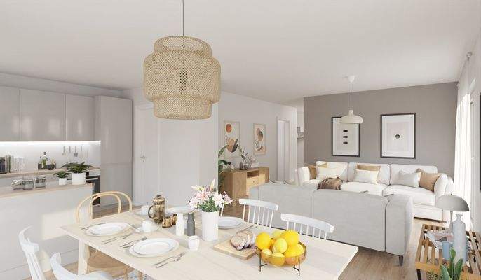 Lichtdurchfluteter Wohnbereich dank bodentiefer Fenster