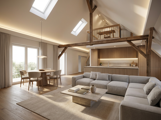 Beispielhafte Visualisierung Wohn- und Essbereich 