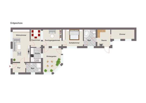 schematische Grundrissdarstellung EG mit Einrichtungsbeispiel