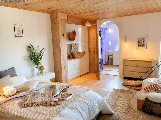 Gästezimmer im UG - digitales Homestaging die Möblierung dient zur Illustration