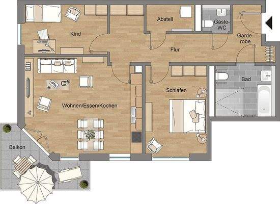 Grundriss der 3-Zimmer-Wohnung