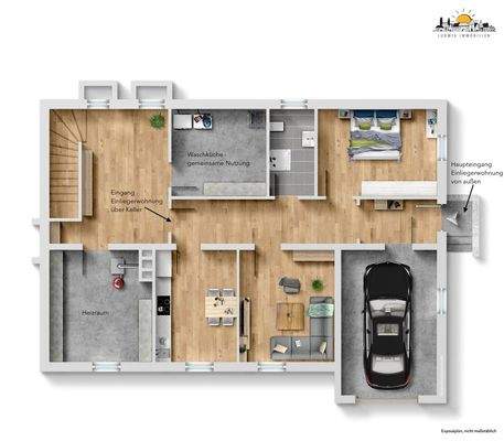 Grundrisskizze - Keller und Wohnbeispiel Einliegerwohnung 