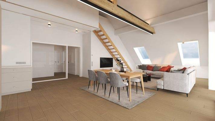 Wohnzimmer Esszimmer blick in die Galerie