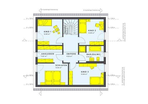 Grundriss Dachgeschoss DN38 3 Kinderzimmer