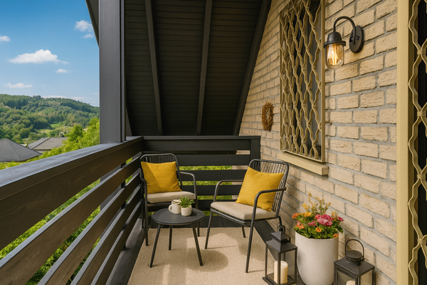 36a) DG: Gemütlicher überdachter Sundowner-Balkon bei den Schlafzimmern.