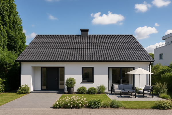 Visualisierung eines barrierefreien Bungalows auf dem Grundstück