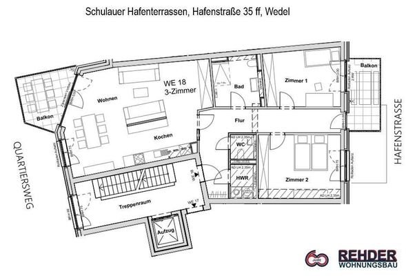 Grundriss WE 18 - 3. OG, Haus 3