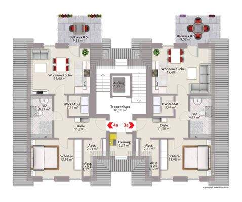 Grundriss Dachgeschoss, Wohnung 4a