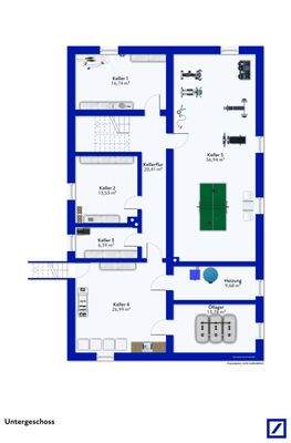 Grundriss Untergeschoss möbliert