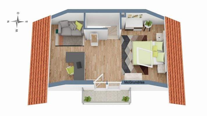 3D Grundriss des Dachgeschosses