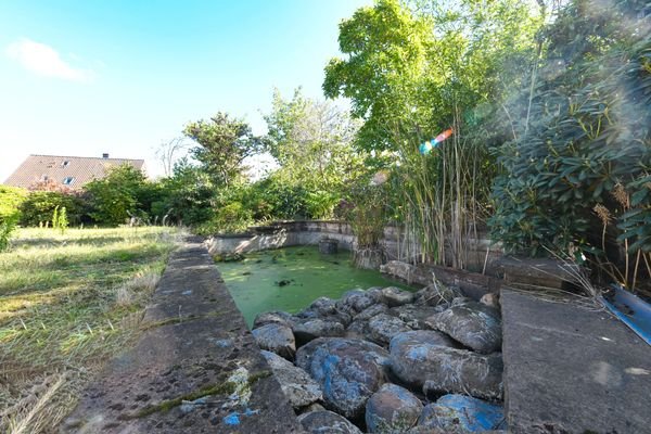 Teich gegenüber von der Haustür