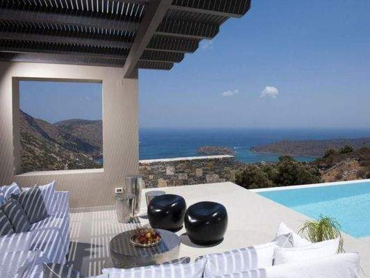 Kreta, Schisma Eloundas: Luxus-Villa mit herrlichem Blick auf Meer, Bucht und Insel zu verkaufen