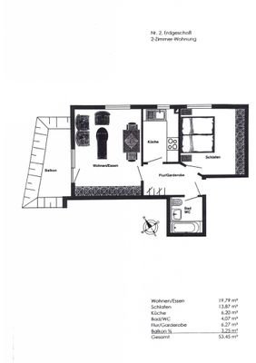 Grundriss ETW+Wfl, Ca-Werte - unmaßstbl