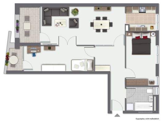 Grundriss WE 6 möbliert