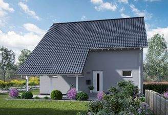Haustürsicht mit Carport Sommertag