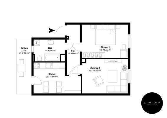 Krehestr. 29, 2. OG rechts - Etage 1, Ansicht 1, Schnitt 1, Einheit 1 - NP1FJH