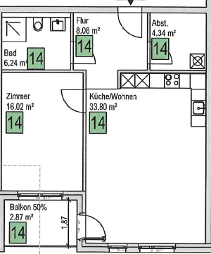 Grundriss WE 14, 2. OG