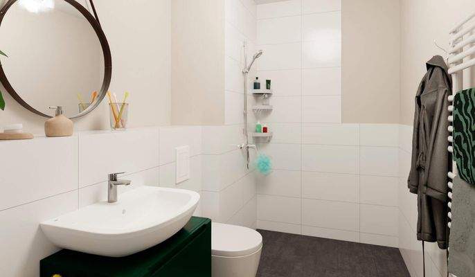 Badezimmer mit bodengleicher Dusche