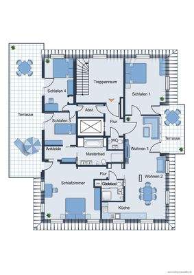 Grundrissvorschlag - nicht maßstabsgetreu - Möbilierung dient lediglich zur Veranschaulichung und ist nicht Bestandteil der Wohnung