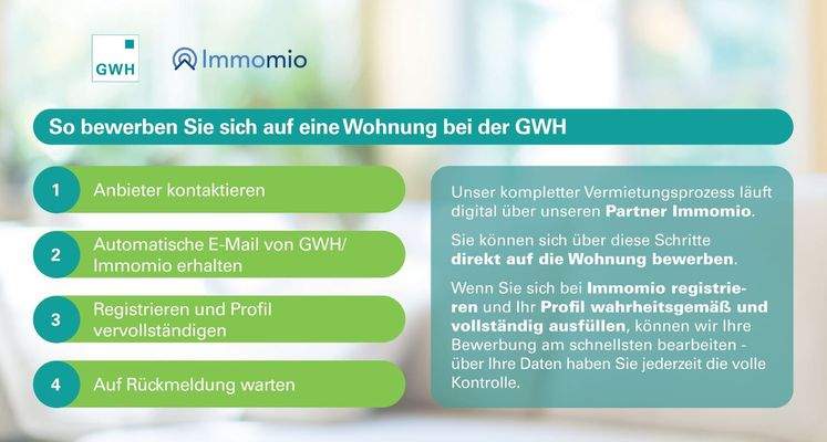 Ihre Vorteile bei der GWH: zuverlässiger Vermieter, unbefristeter Mietvertrag, keine Eigenbedarfskündigung, faire Mieten
