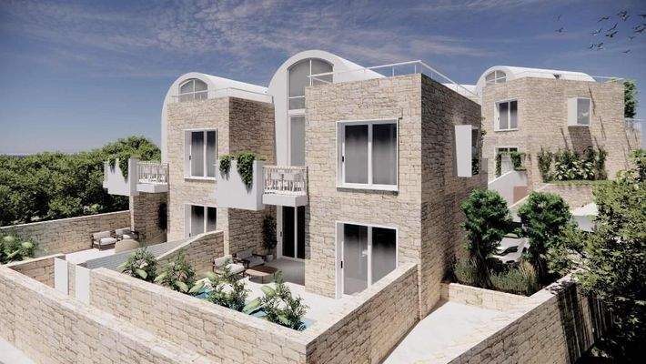 Kreta, Kalyves: 150 Meter zum Meer - Luxusvilla mit Meerblick und privatem Pool in kleinem Komplex zu verkaufen