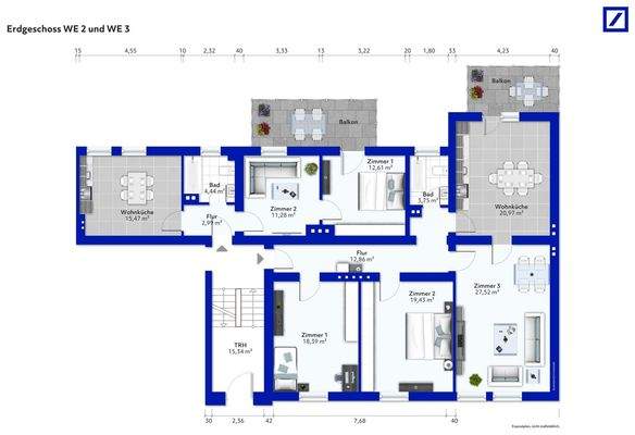 Grundrisse Erdgeschoss WE 2 und 3