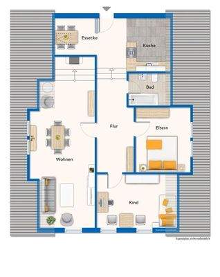 Grundriss mit Mustermöblierung