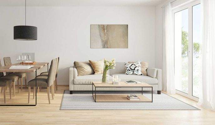 Die bodentiefen Fenster sorgen für viel Licht und 