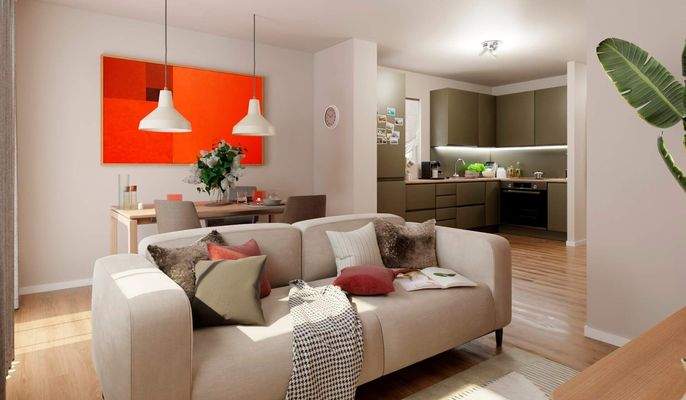 Heller Wohnbereich dank bodentiefer Fenster