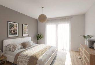 Das Schlafzimmer bietet einen direkten Zugang auf den Balkon