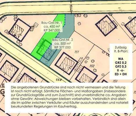 unverbindliche Teilungsskizze mit Kaufpreisangaben