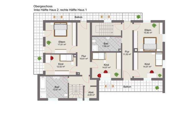 Obergeschoss Haus 2 und Haus 1