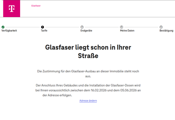 Glasfaserinfo Telekom vom 13.02.2026