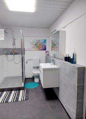 Badezimmer mit WC und Duschkabine