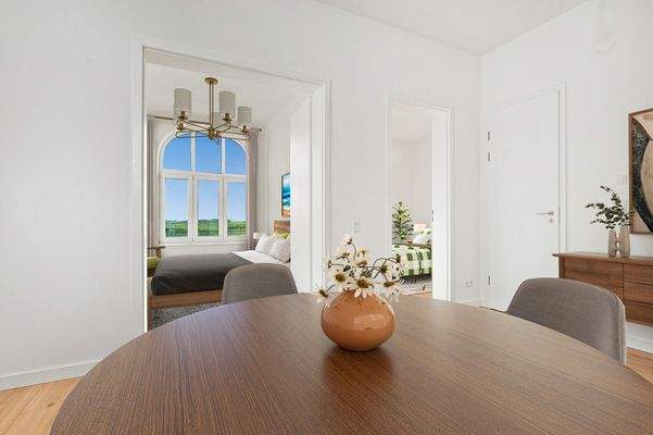 Blick vom Wohnbereich Richtung Schlafzimmer