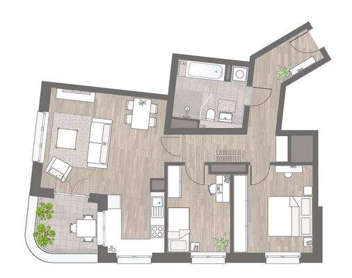 Grundriss mit Wand 3-Zi.