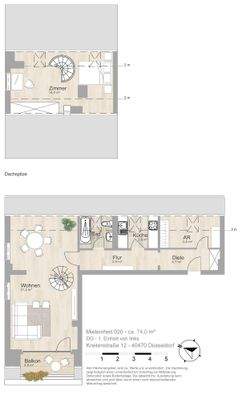 Grundriss farbig / möbliert