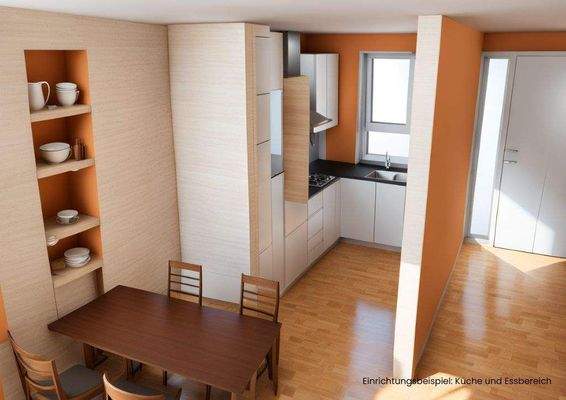 Einrichtungsbeispiel: Küche und Essbereich