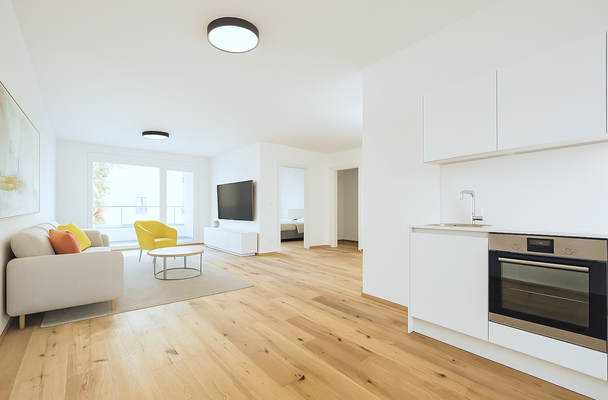 Wohnküche mit Zugang Loggia (Rendering)