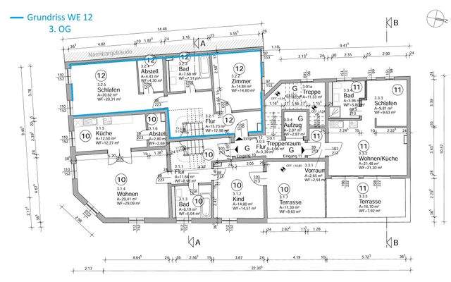 Grundriss WE 12 - 3. Obergeschoss mitte