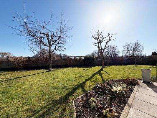 Außenbereich Garten: Offene Rasenfläche lädt zu sonnigen Nachmittagen und Gartenspielen ein