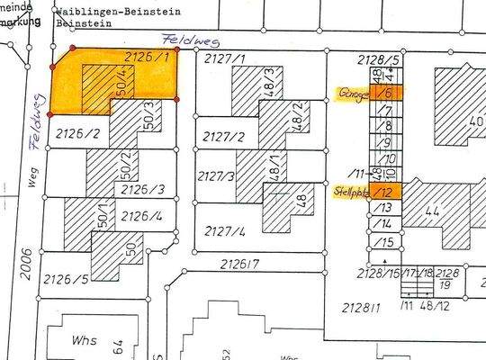 Lageplan mit Garage und Stellplatz